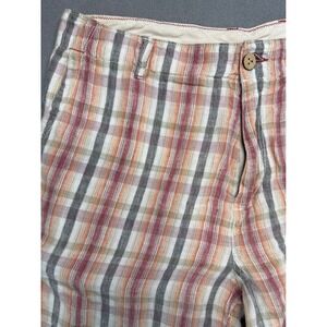 Tommy Bahama Shorts Men 33 Multicolor Plaid Flat Front 100% Linen Casual Summer